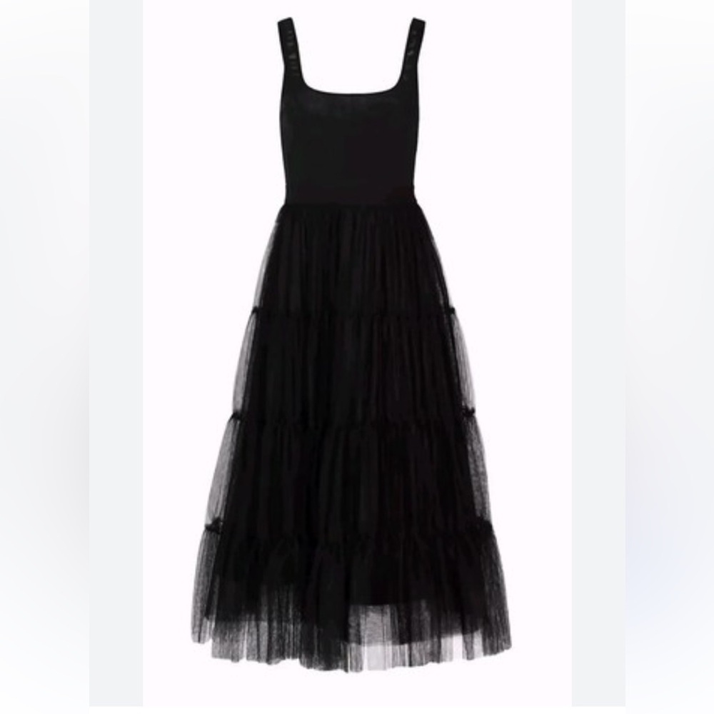 Alice + Olivia Black Tiered Tulle Midi Dress